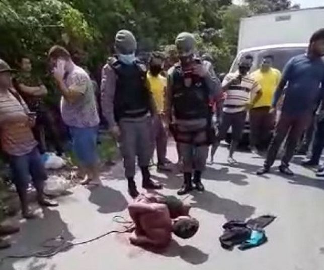 Ladrão de celular é amarrado e espancado brutalmente por população
