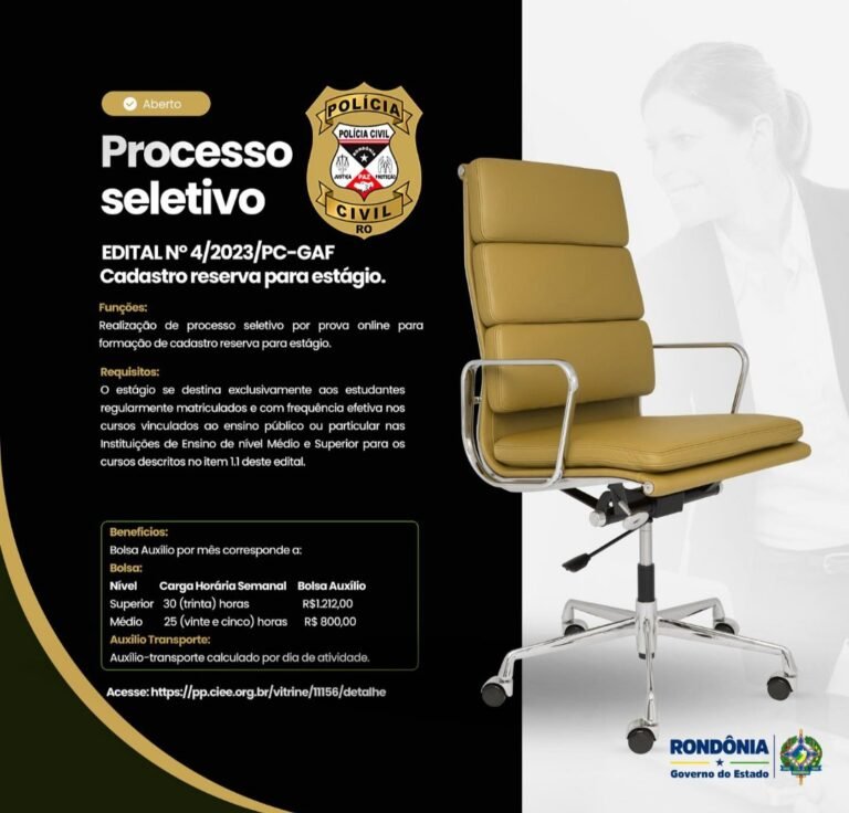 Polícia Civil de RO abre vagas de estágio para níveis médio e superior 8 Polícia Civil de RO abre vagas de estágio para níveis médio e superior