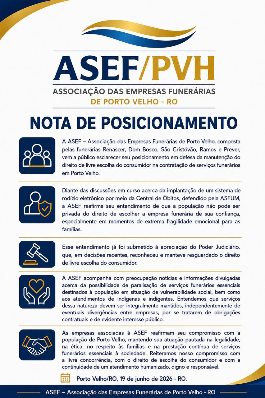 ASEF defende livre escolha das famílias e se posiciona contra rodízio eletrônico em serviços funerários de Porto Velho 2 ASEF defende livre escolha das famílias e se posiciona contra rodízio eletrônico em serviços funerários de Porto Velho