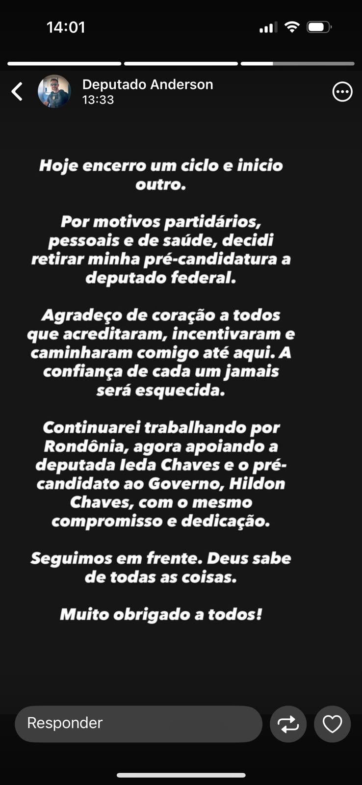 e587e84e-b2cc-466d-92be-2fb62b5ea3cd DESISTIU - Republicanos perde pré-candidato à Câmara Federal e cenário da chapa muda em Rondônia